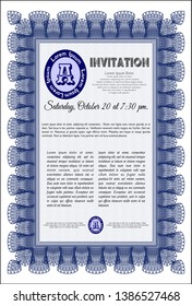 Blue Retro invitation. With quality background. Superior design. Detailed. 
