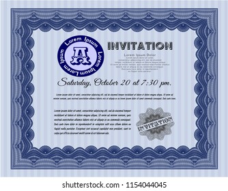 Blue Retro invitation. Superior design. With linear background. Vector illustration. 