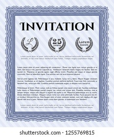 Blue Retro invitation. Superior design. With linear background. Detailed. 