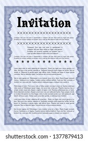Blue Retro invitation. Superior design. With great quality guilloche pattern. Detailed. 