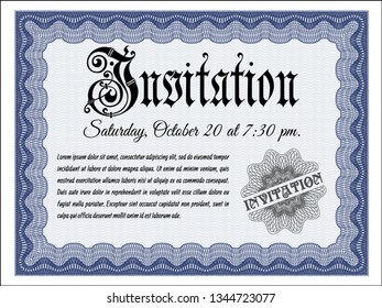 Blue Retro invitation template. Artistry design. Complex background. Detailed. 