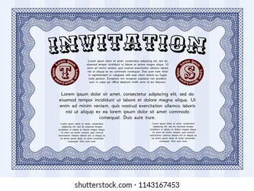 Blue Retro invitation template. With background. Customizable, Easy to edit and change colors. Beauty design. 