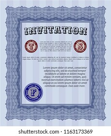 Blue Retro invitation template. With background. Beauty design. Detailed. 