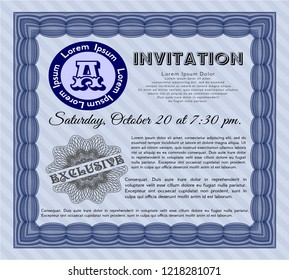 Blue Retro invitation template. With background. Customizable, Easy to edit and change colors. Sophisticated design. 