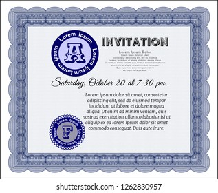 Blue Retro invitation template. With background. Cordial design. Customizable, Easy to edit and change colors. 