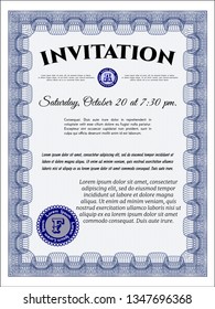 Blue Retro invitation template. With background. Detailed. Sophisticated design. 