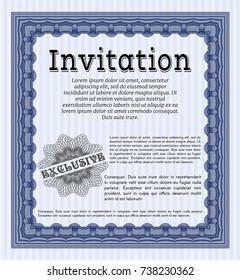 Blue Retro invitation template. With background. Vector illustration. Money Pattern. 