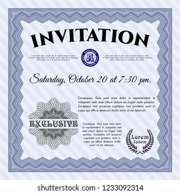 Blue Retro invitation template. Beauty design. Detailed. Complex background. 