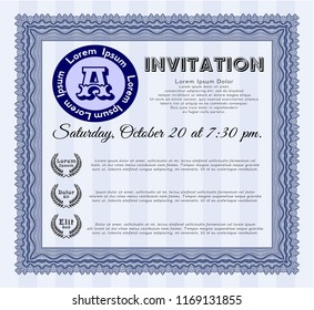 Blue Retro invitation template. With complex background. Sophisticated design. Vector illustration. 