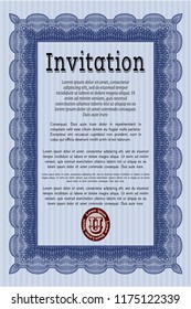Blue Retro invitation template. With complex background. Money Pattern. Customizable, Easy to edit and change colors. 