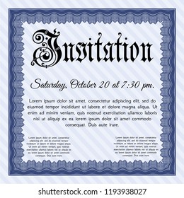 Blue Retro invitation template. With complex linear background. Cordial design. Detailed. 
