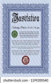 Blue Retro invitation template. Complex background. Money Pattern design. Customizable, Easy to edit and change colors. 