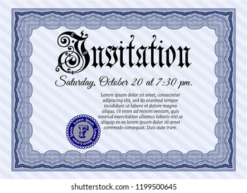 Blue Retro invitation template. Complex background. Sophisticated design. Vector illustration. 