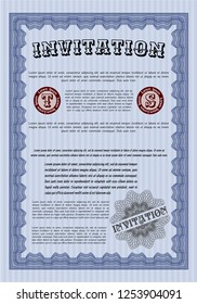 Blue Retro invitation template. With complex linear background. Excellent design. Vector illustration. 