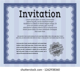 Blue Retro invitation template. With complex linear background. Lovely design. Vector illustration. 