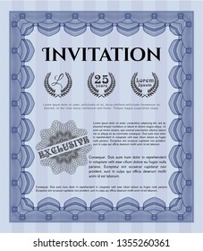 Blue Retro invitation template. With complex linear background. Retro design. Vector illustration. 