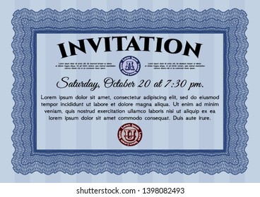 Blue Retro invitation template. With complex linear background. Elegant design. Vector illustration. 