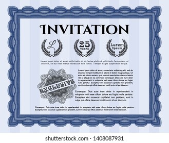 Blue Retro invitation template. With complex linear background. Detailed. Modern design. 