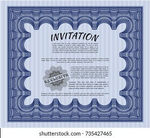 Blue Retro invitation template. Complex background. Sophisticated design. Detailed. 