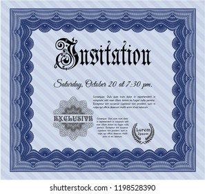 Blue Retro invitation template. Cordial design. Complex background. Detailed. 