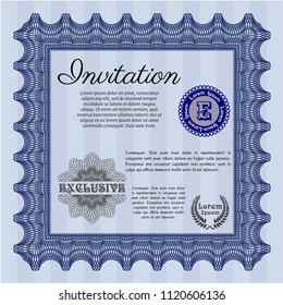 Blue Retro invitation template. Customizable, Easy to edit and change colors. Easy to print. Money Pattern design. 