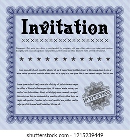 Blue Retro invitation template. Customizable, Easy to edit and change colors. With background. Money Pattern. 