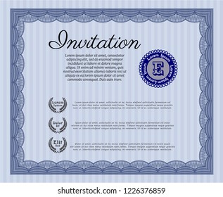Blue Retro invitation template. Customizable, Easy to edit and change colors. Complex background. Retro design. 