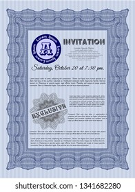 Blue Retro invitation template. Customizable, Easy to edit and change colors. Complex background. Elegant design. 
