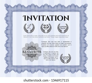 Blue Retro invitation template. Customizable, Easy to edit and change colors. With complex background. Beauty design. 