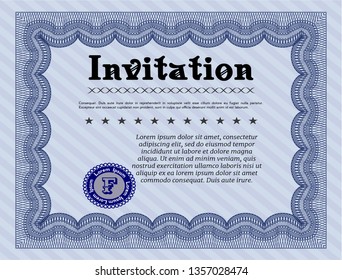 Blue Retro invitation template. Customizable, Easy to edit and change colors. With guilloche pattern. Good design. 