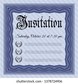 Blue Retro invitation template. Customizable, Easy to edit and change colors. With complex background. Money style design. 
