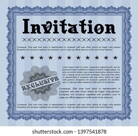 Blue Retro invitation template. Customizable, Easy to edit and change colors. With guilloche pattern. Modern design. 