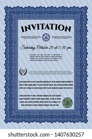 Blue Retro invitation template. Customizable, Easy to edit and change colors. With linear background. Sophisticated design. 