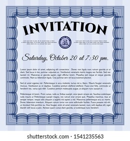 Blue Retro invitation template. Customizable, Easy to edit and change colors. Easy to print. Beauty design. 
