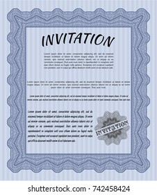 Blue Retro invitation template. Customizable, Easy to edit and change colors. Complex background. Money Pattern. 