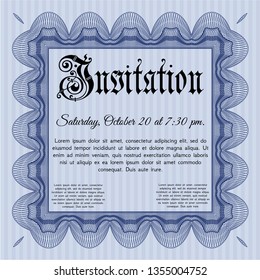 Blue Retro invitation template. Retro design. Detailed. With guilloche pattern and background. 