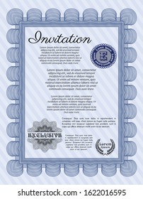 Blue Retro invitation template. Retro design. Complex background. Detailed. 