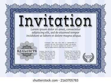 Blue Retro invitation template. Retro design. Printer friendly. Vector illustration. 