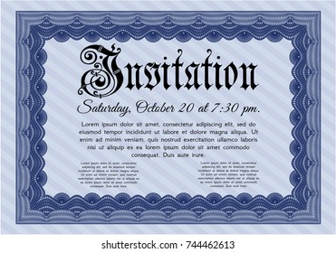 Blue Retro invitation template. Retro design. With guilloche pattern. Vector illustration. 
