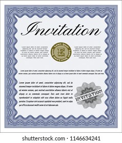 Blue Retro invitation template. Detailed. With great quality guilloche pattern. Superior design. 