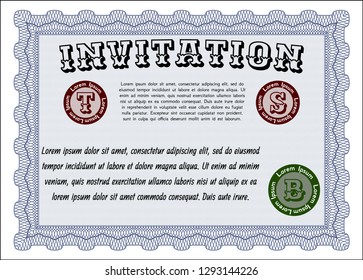 Blue Retro invitation template. Detailed. Easy to print. Excellent design. 