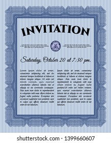 Blue Retro invitation template. Detailed. With background. Lovely design. 