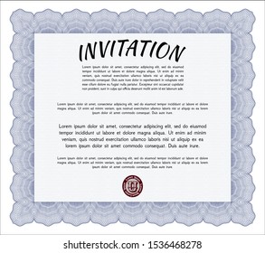 Blue Retro invitation template. Detailed. Printer friendly. Money style design. 