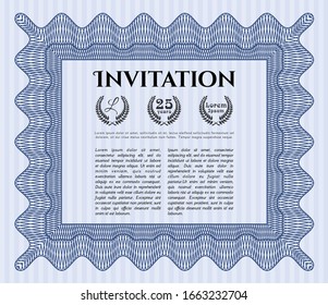 Blue Retro invitation template. Detailed. Printer friendly. Good design. 