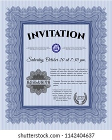 Blue Retro invitation template. Easy to print. Vector illustration. Money Pattern. 