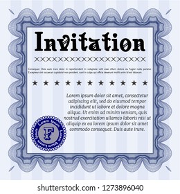 Blue Retro invitation template. Easy to print. Nice design. Customizable, Easy to edit and change colors. 