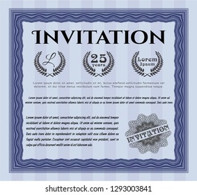 Blue Retro invitation template. Easy to print. Detailed. Money Pattern. 