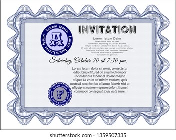 Blue Retro invitation template. Easy to print. Customizable, Easy to edit and change colors. Retro design. 