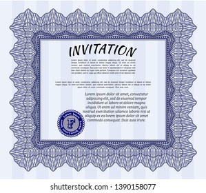 Blue Retro invitation template. Easy to print. Money style design. Detailed. 