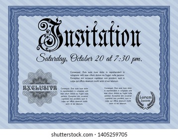 Blue Retro invitation template. Easy to print. Money Pattern design. Customizable, Easy to edit and change colors. 